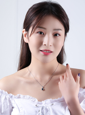 s925银宝蓝色人造水晶韩时尚吊坠
