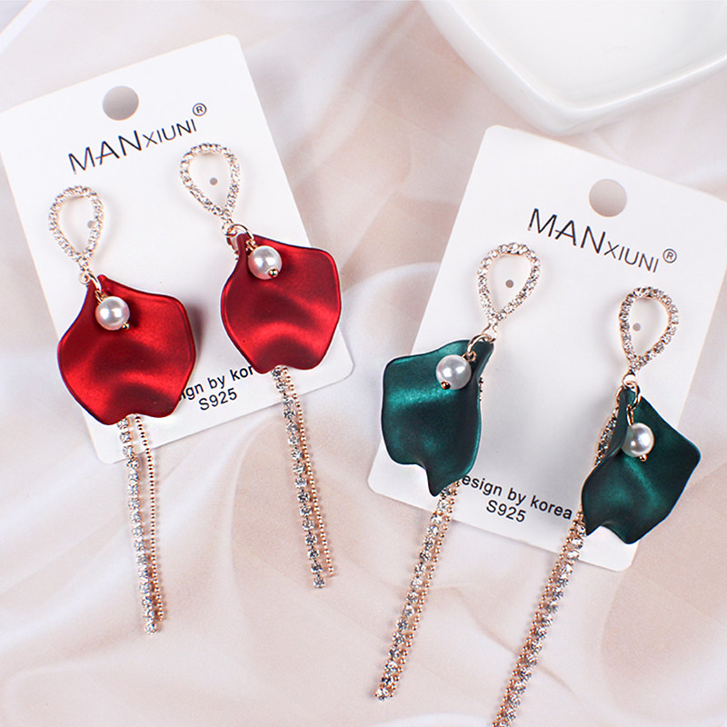 s925银针贝壳形长款流苏韩版耳钉 曼休妮饰品耳环