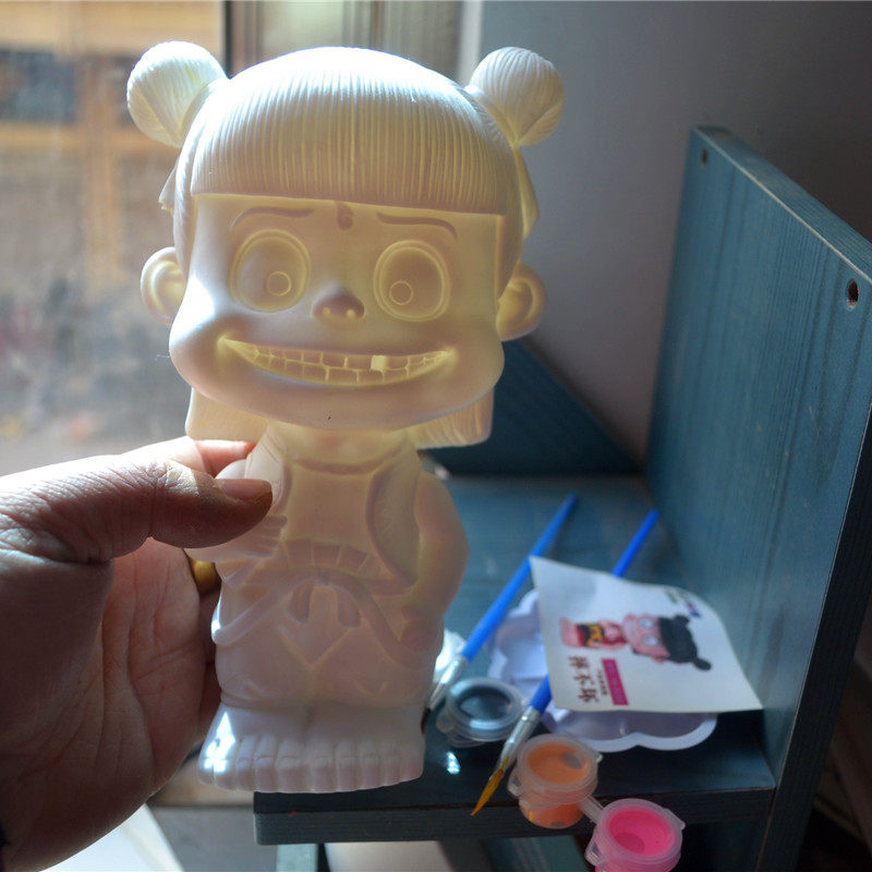 新款电影冠军哪吒模型 非石膏上色DIY卡通可爱网红爆款哪吒玩偶