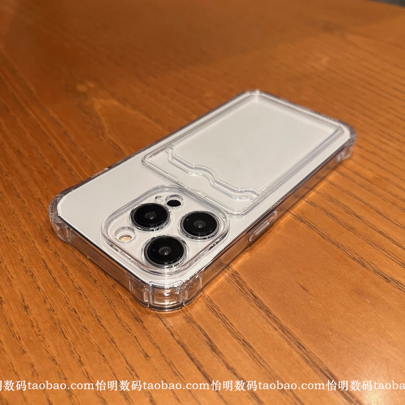 高级黑灰色17air适用16苹果15ProMax手机壳带卡包iPhone14透明卡套13mini可插卡放照片12全包XS气囊防摔XR/11