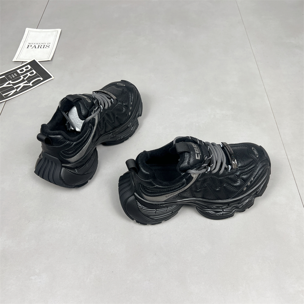 真皮增高厚底加绒老爹鞋女2025冬季新款不累脚百搭显高运动休闲鞋 - 图2