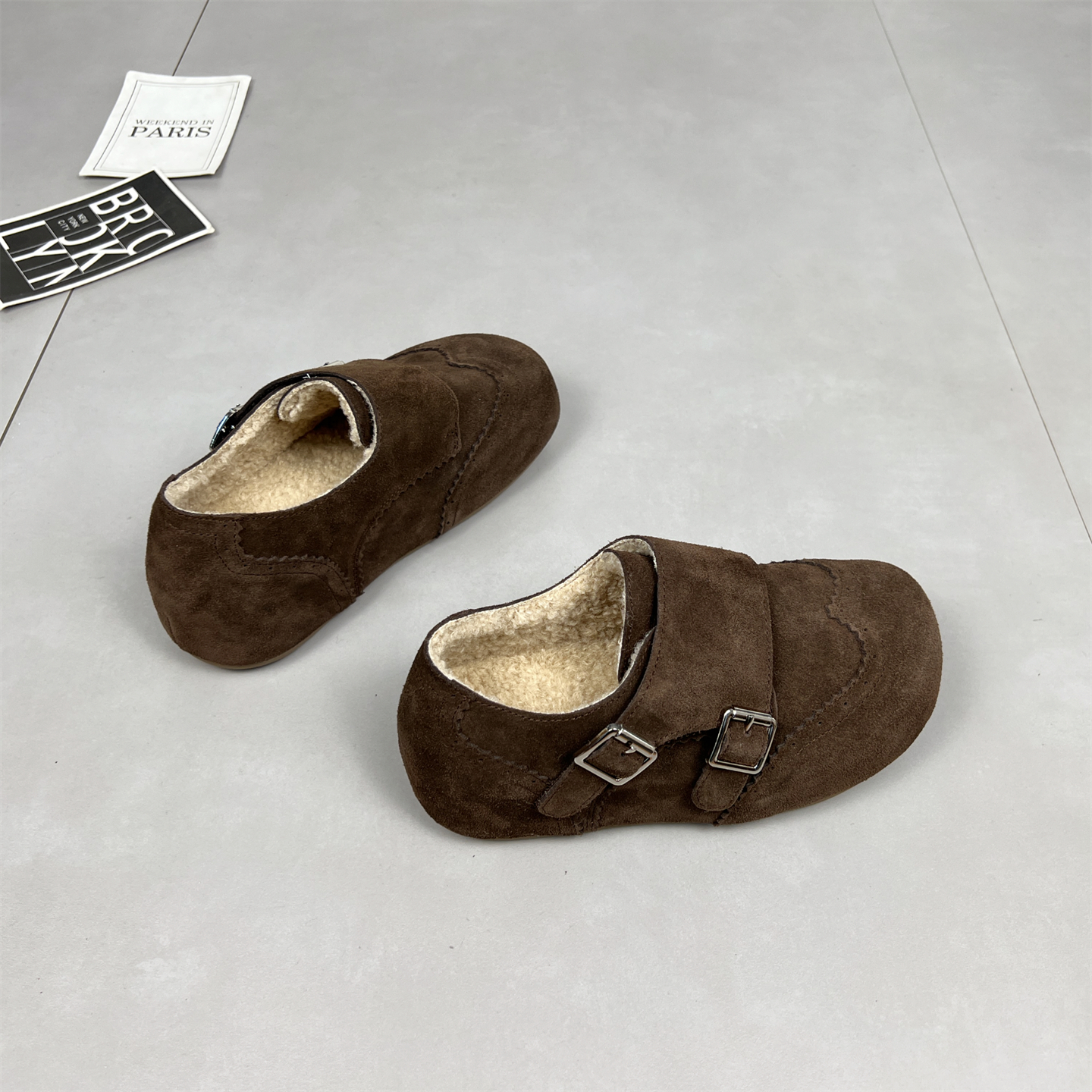 真皮加绒保暖勃肯鞋女2025冬季新款魔术贴扣带百搭内增高雪地靴 - 图1