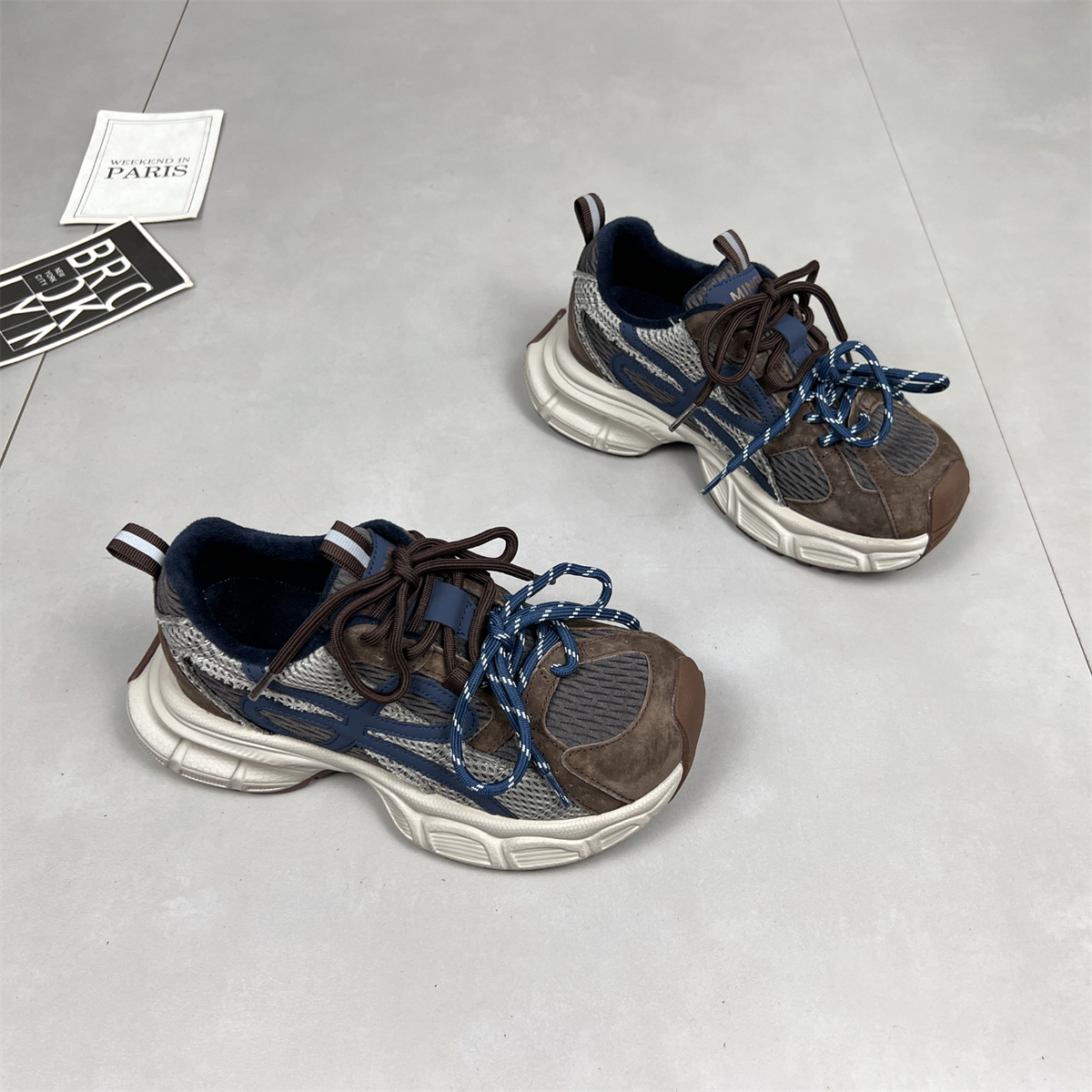 真皮双鞋带老爹鞋女2025冬季新款加绒轻便百搭厚底保暖休闲运动鞋 - 图0