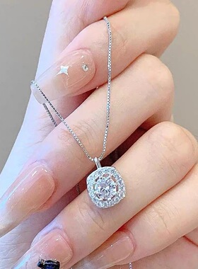 S999纯银小方糖项链女轻奢小众高级感锁骨链送女友闺蜜生日礼物