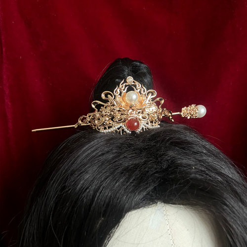 束发冠女高马尾汉服配饰男保色铜宫廷古典武侠王爷公子头冠玛瑙 - 图2