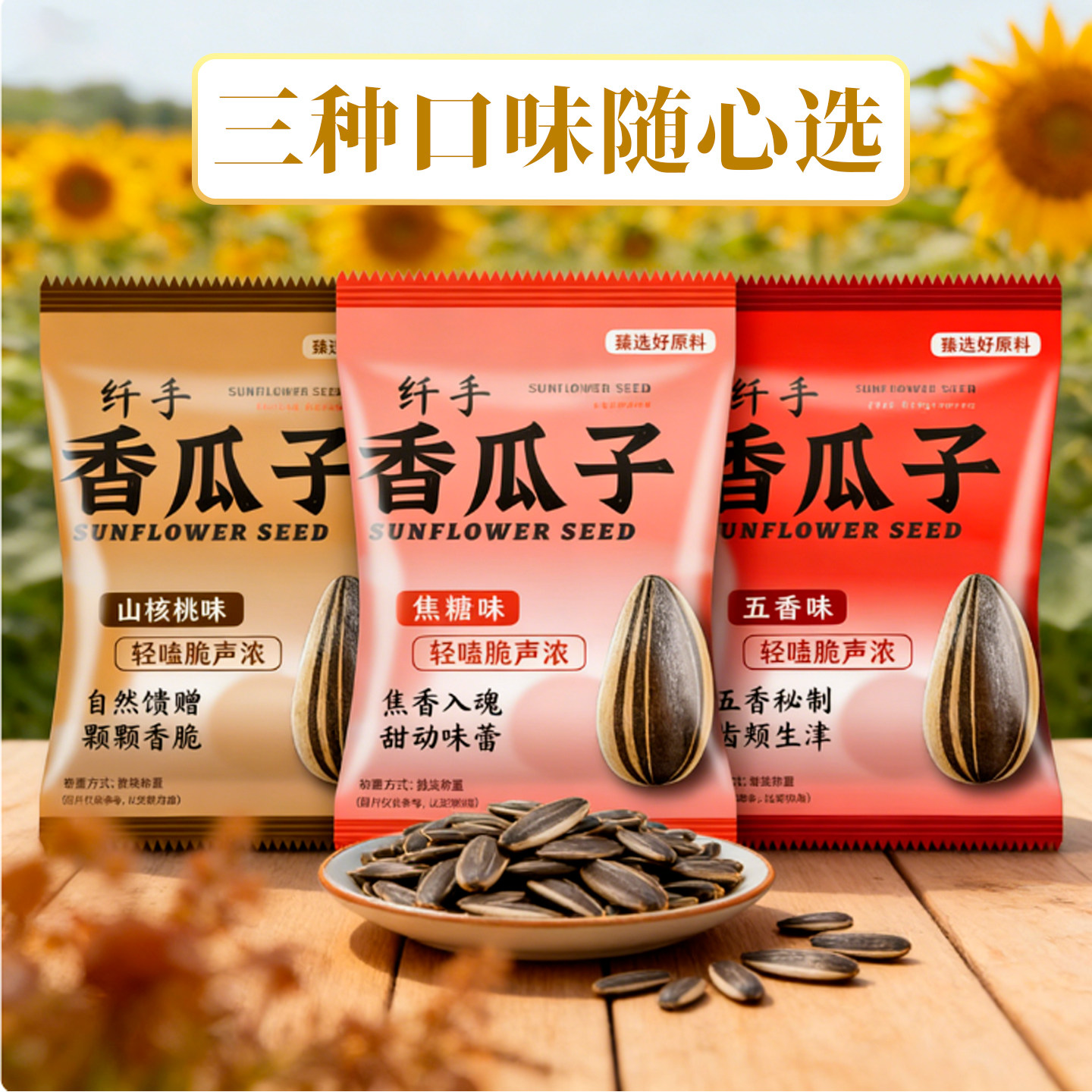 纤手混合味瓜子2斤独立小包装焦糖五香山核桃味瓜子坚果炒货零食