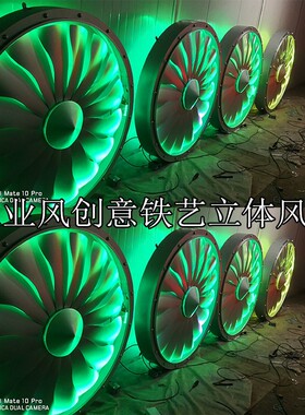 工业风创意铁艺金属机械发亮转动圆形造型风扇酒吧餐厅背景墙装饰