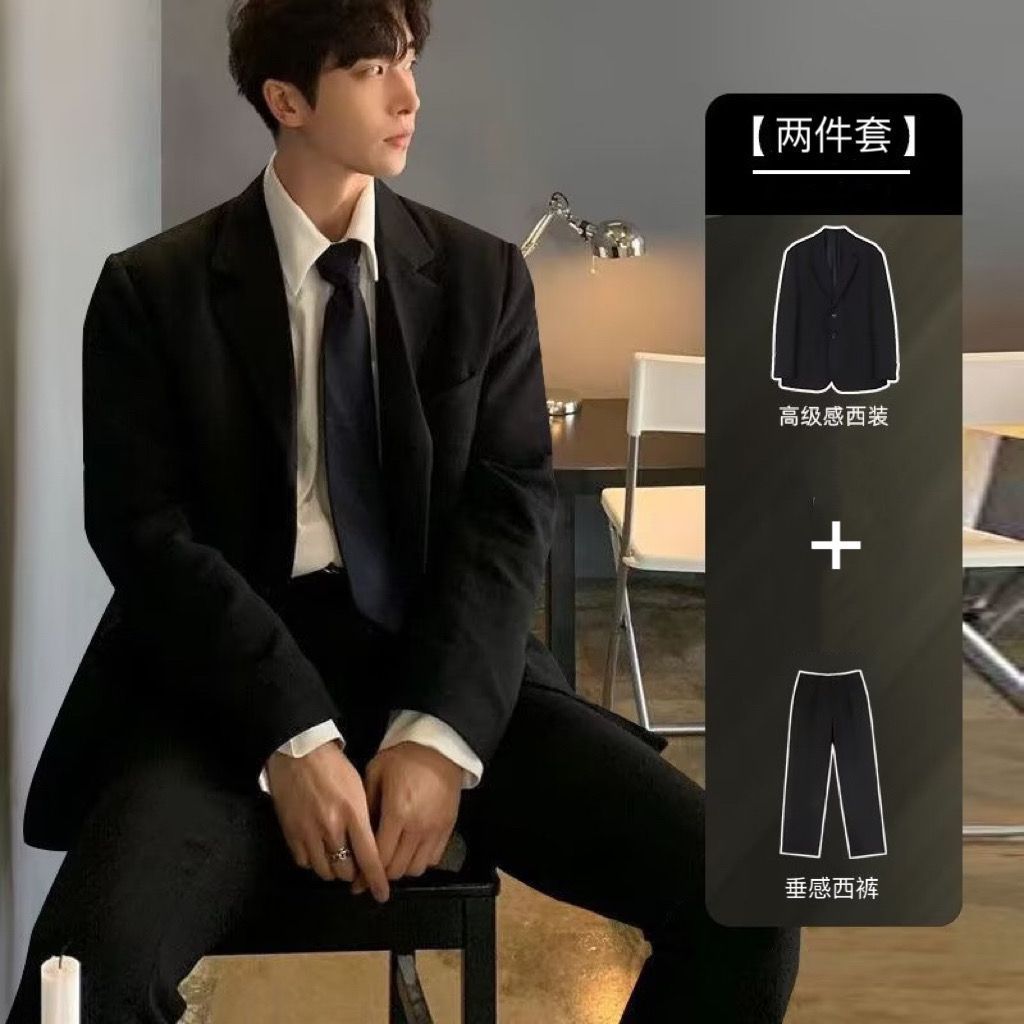 垫肩西服外套男学院风春秋季痞帅学生高级感小西装DK制服套装班服 - 图2