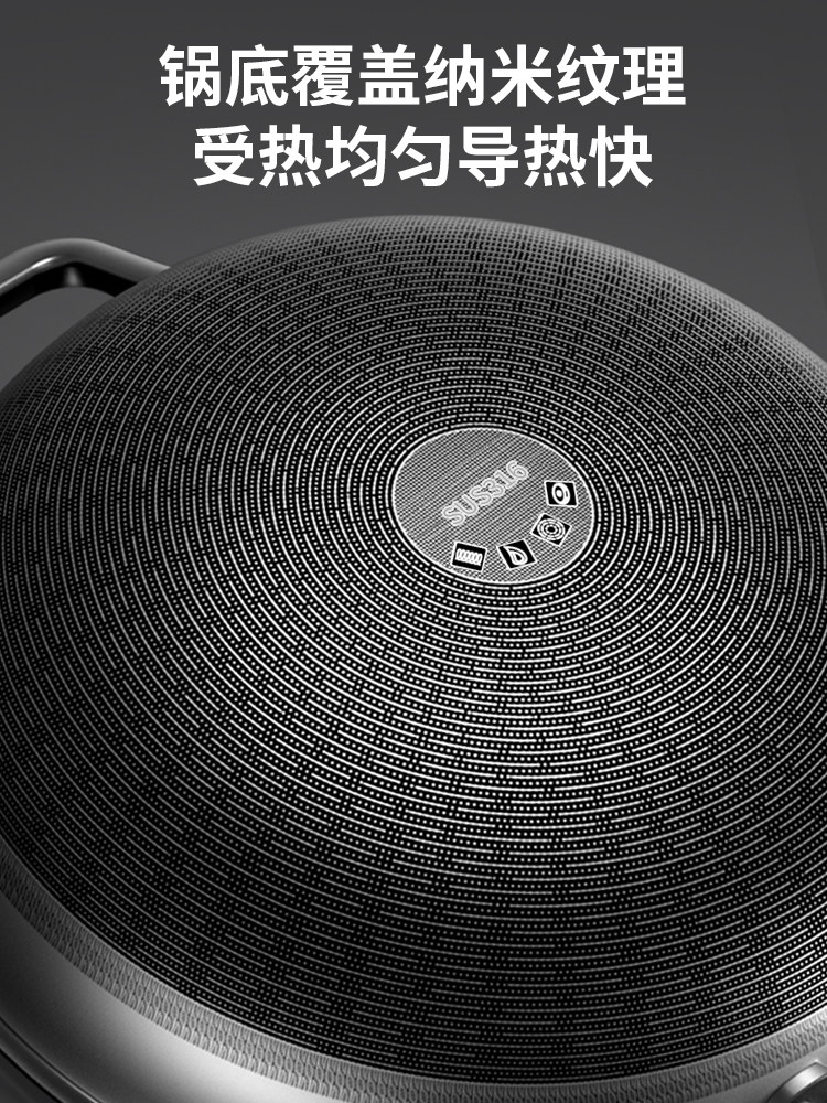 德国不粘锅家用316不锈钢平底锅 洁琼炒锅