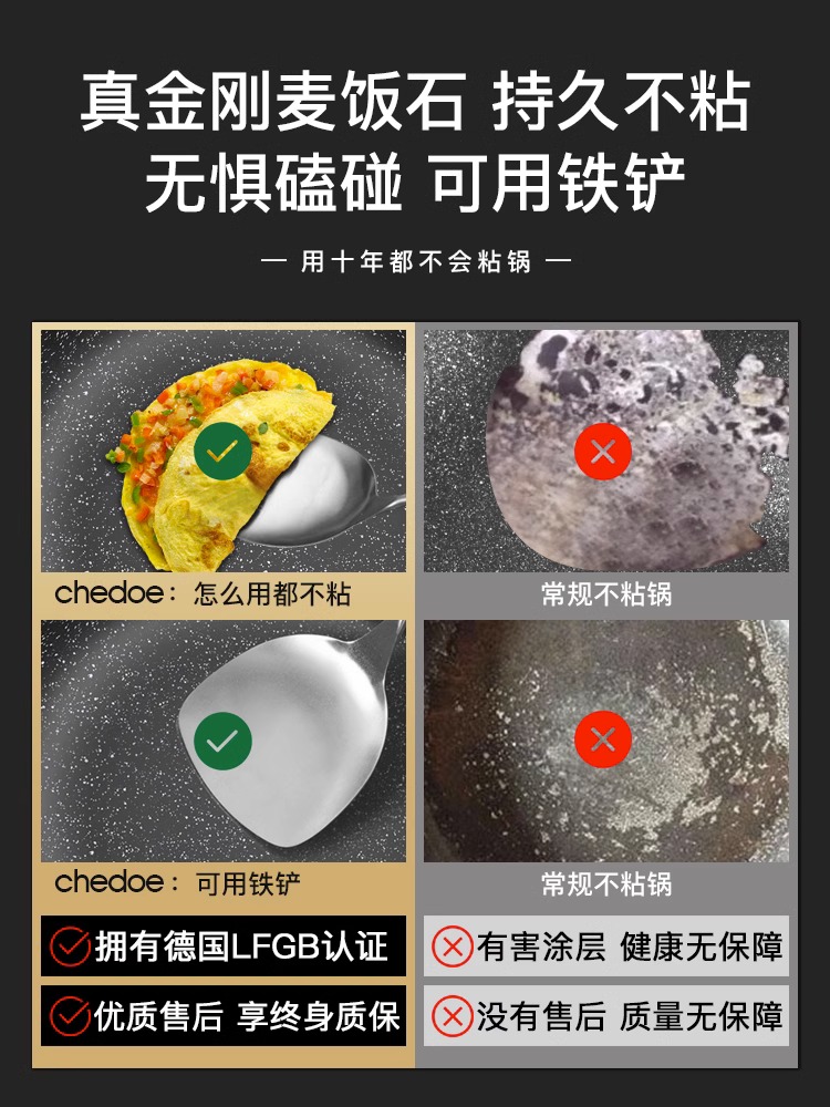 麦饭石不粘锅炒锅家用电磁炉通用平底锅炒菜锅煤气灶专用燃气适用 - 图2