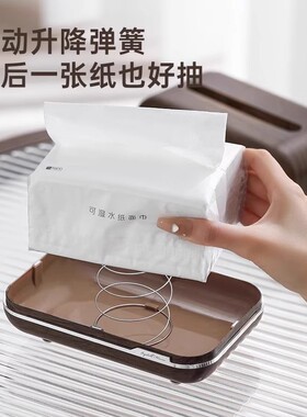 桌面客厅纸巾盒中古风茶几卧室轻奢家用弹簧磁吸遥控器收纳抽纸盒