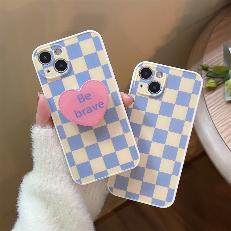 龙龙数码配件专营店ins蓝黄格苹果11/13手机壳iphone12promax/xr/x爱心支架7p/8/6s/plus华为p40荣耀50/nova5/7/pro小米oppovivo0