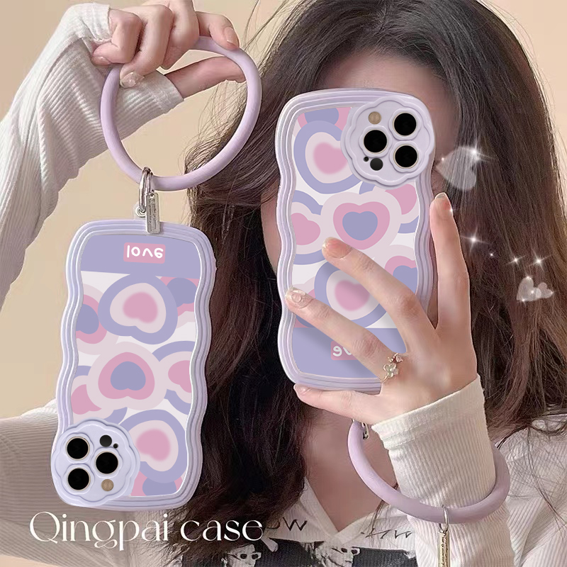 龙龙数码配件专营店ins风网红爱心适用iPhone13promax苹果11/12手机壳xs高级感xr女款7/8plus手腕环苹果13的手机壳xsmax气垫软套3