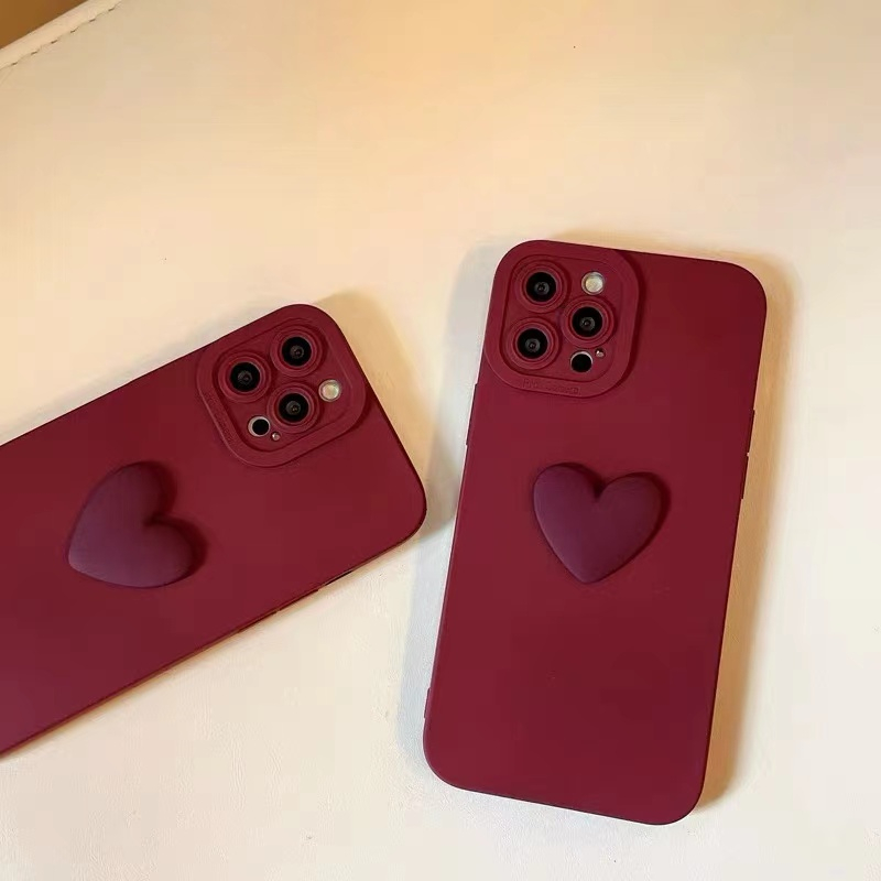 龙龙数码配件专营店ins爱心酒红色iphone12/13手机壳Xs苹果11软XR华为p40荣耀50/20新年oppoa9a11x套a55a93软壳a72reno6小米红米2