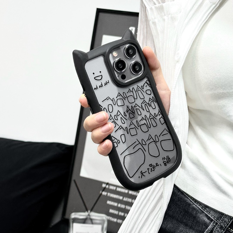 趣味ins满屏哈哈哈适用iphone15promax苹果14猫耳朵手机壳11新款15pro女12pro高级感13pm不撞壳14pro保护套13