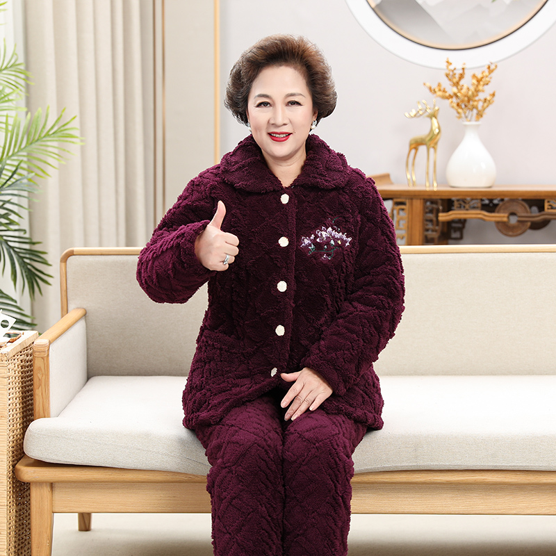 新品老年人睡衣女三层夹棉保暖棉袄奶奶婆婆加厚宽松珊瑚绒家居服