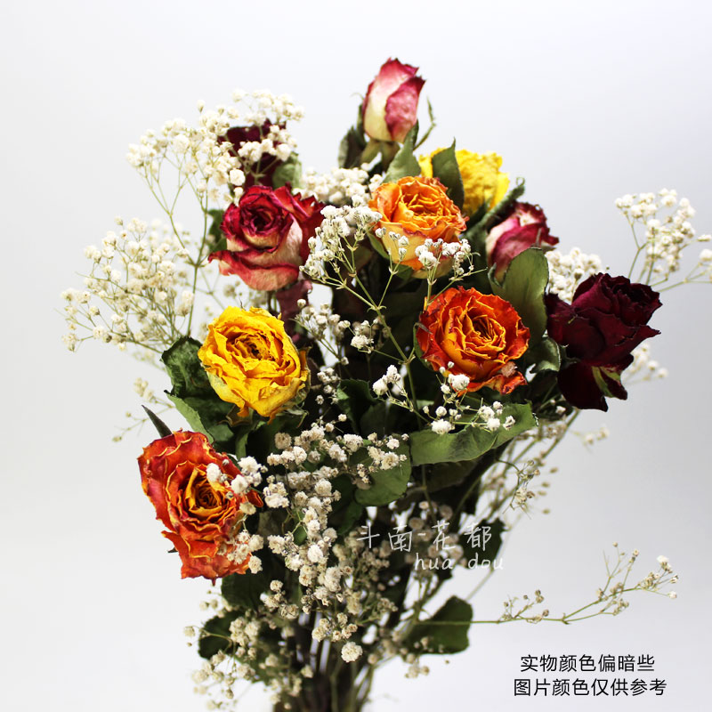 玫瑰干花 欧式小清新花瓶装饰 闺蜜节日花束礼物 买三束随机送一 - 图2