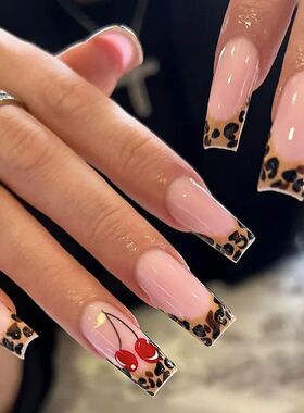 Pink French Style Fake Nails 3D Bowknot Designs Short Square