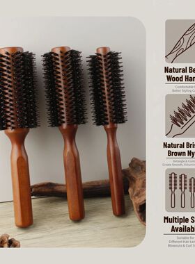 Professional 4 Sizes Boar Bristle Round Hair Brush Wooden An