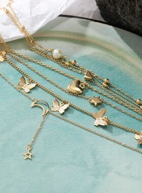 6PCS Necklace Simple Temperament Lovely Butterfly Star Moon