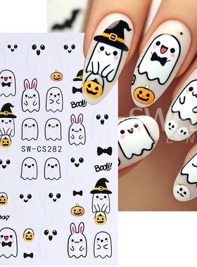 5pcs Halloween Nail Stickers Cartoon Cute Ghost Spider Web C