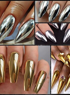 Mirror Chrome Nail Powder Set 2 Colors Golden Silver Metalli