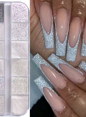 12 Grids Shiny White Sugar Nail Glitter Powder Fine Iridesce