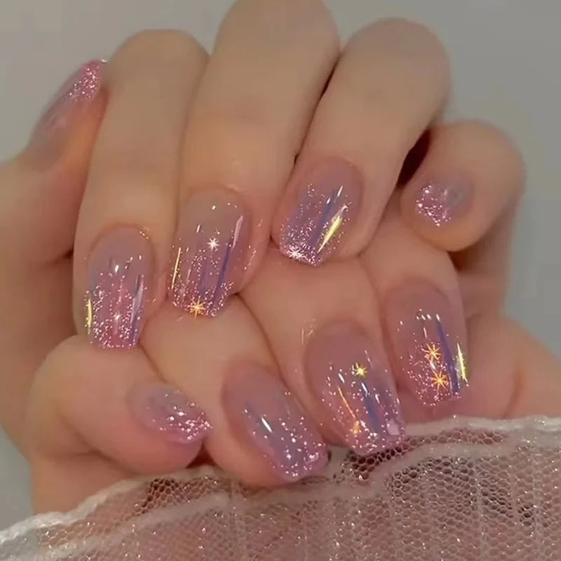 24Pcs French Silver Glitter Design False Nail French Stilett - 图0