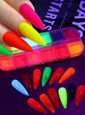 12 Grids Colorful Neon Powder Fluorescent Pigment Nail Glitt