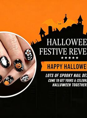 Black Halloween Press on Nails 24Pcs Short Oval Dark Gothic