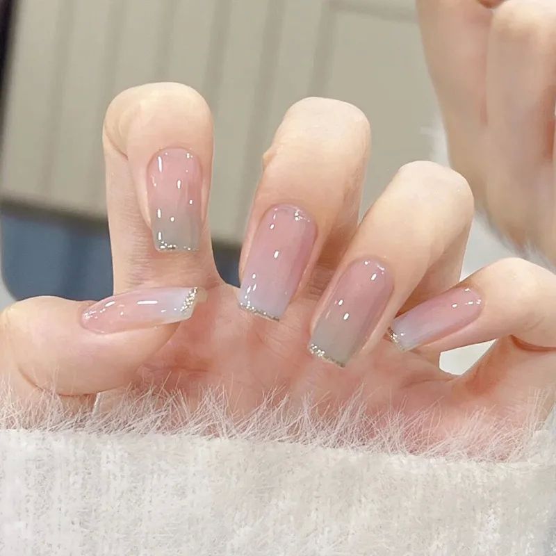 24Pcs Simple False Nails French Ballerina Pink Fake Nails De - 图3