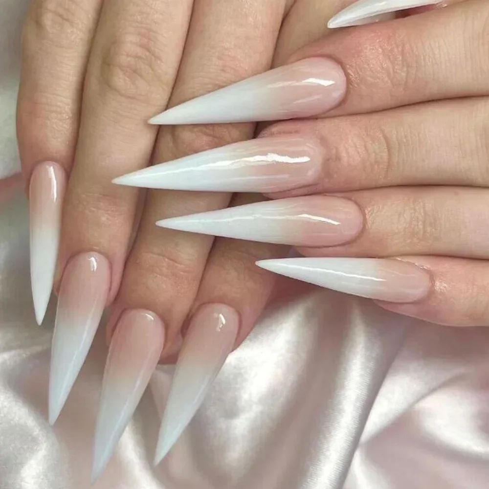 24Pcs Extra Long Stiletto False Nails Pointy French Fake Nai - 图0