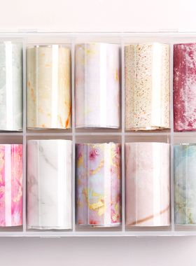 1 Box Marble Design Foils Nail Set Transfer Sticker Kit Flow