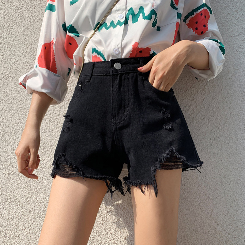 2020年新款韩版黑色破洞牛仔潮短裤 布俏牛仔裤