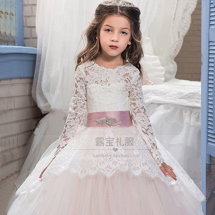 女童礼服裙长袖公主裙模特走秀演出服小主持人婚纱生日儿童晚礼服,淘宝优惠券,粉丝福利购,淘宝优惠卷