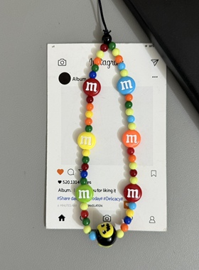 GIF潮酷可爱M豆&小蜜蜂串珠挂绳挂饰钥匙扣挂件适用手机壳配饰