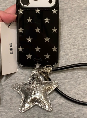 GIF甜酷风银色皮质星星黑色手绳适用任何苹果华为手机壳钥匙扣