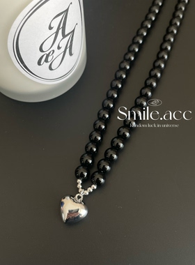 韩国东大门银色爱心串珠项链女小众设计感高级轻奢气质锁骨链