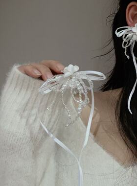 甜美气质蕾丝花朵珍珠蝴蝶结项链耳环优雅温柔淑女时尚ins风饰品