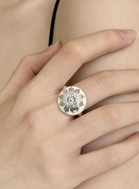 时尚高级感夸张雏菊珐琅釉圆形戒指法式欧美轻奢气质别致指环戒