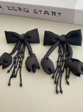 小清新布艺花朵蝴蝶结串珠流苏项链耳环复古优雅少女感潮流饰品