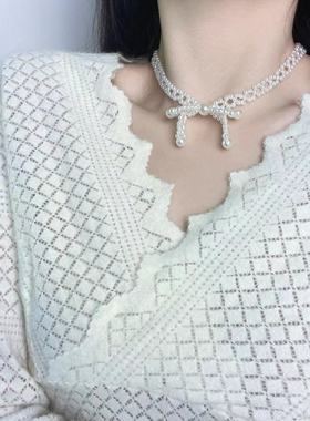 甜美小清新白色珍珠蝴蝶结项链手链温柔淑女优雅气质时尚潮流饰品
