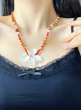 小清新田园风贝壳花朵串珠项链度假风甜美森系少女感锁骨链饰品
