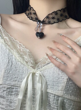 时尚优雅爱心水晶流苏蕾丝项链甜美温柔淑女气质ins风锁骨链女