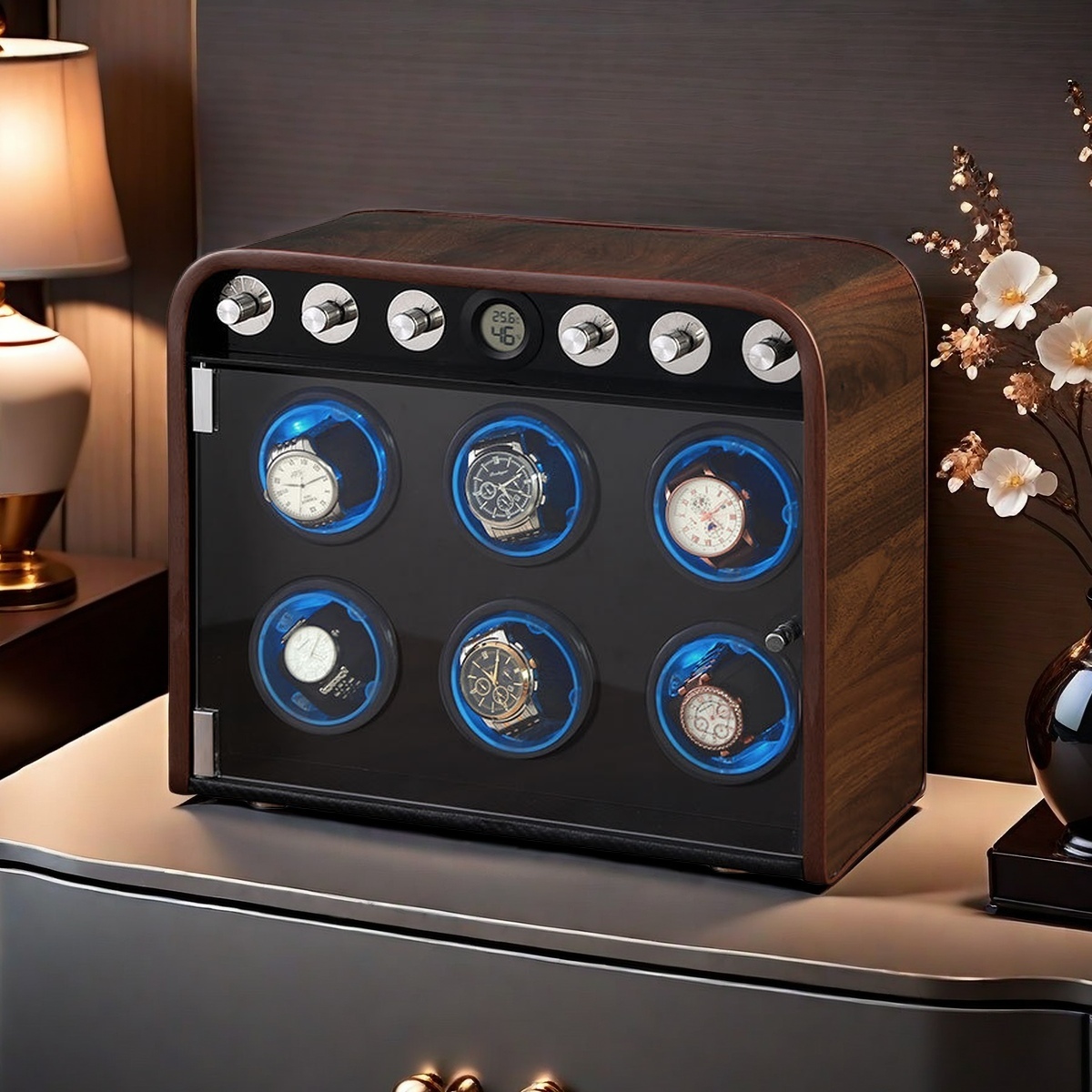 胡桃木纹机械表摇表器家用手表自摆器转表器自动上链摇摆器手表盒 - 图3