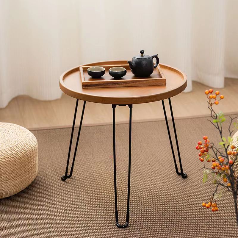 折叠小圆桌子庭院家用圆形创意沙发边茶几户外阳台迷你咖啡桌竹木 - 图0