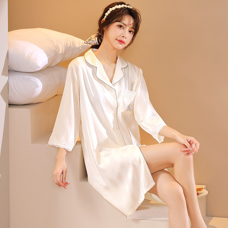 情侣睡衣一男一女冰丝春秋款夏季开衫条纹性感睡裙高级感两件套装,淘宝优惠券,粉丝福利购,淘宝优惠卷