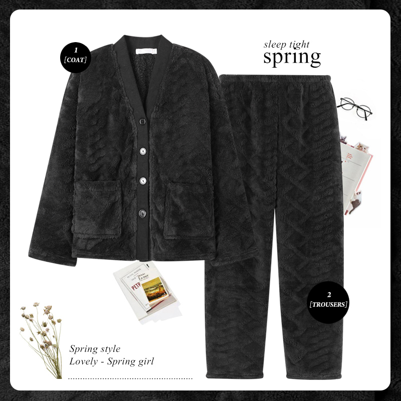 乐姿梦旗舰店乐姿梦新款男士睡衣珊瑚绒秋冬季加绒加厚保暖开衫时尚家居服套装3