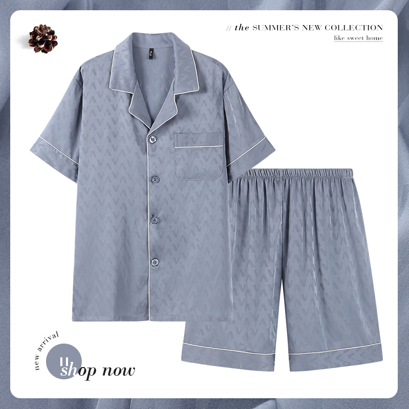 乐姿梦旗舰店睡衣男士夏季薄款冰丝短袖短裤夏天大码仿真丝绸高级感家居服套装2