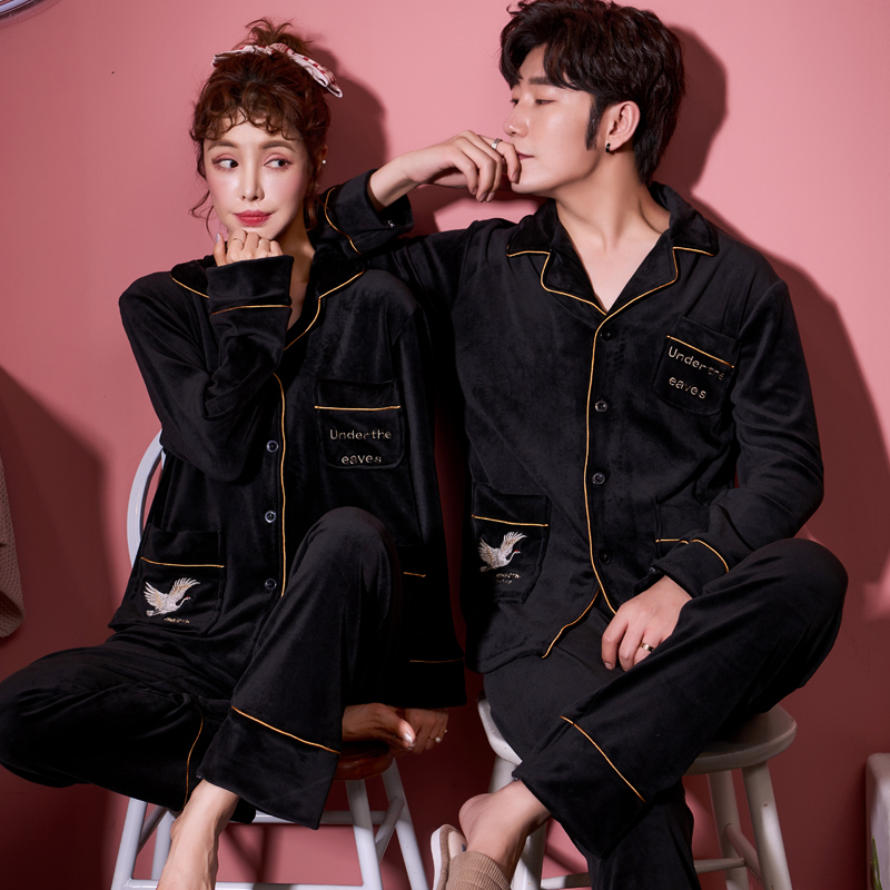 乐姿梦旗舰店情侣睡衣女春秋季加厚保暖海岛绒套装秋冬天男士薄款珊瑚绒家居服3